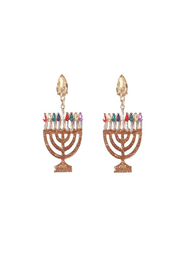 SCRDPRAD Hanukkah Menorah Dangle Earrings for Women Rhinestone Beaded Jewish Star of David Menorah Candle Earrings Christmas Hanukkah Chanukah Holiday Jewelry Gifts (StyleB) - Image 1